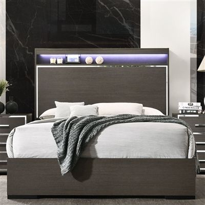 ACME Escher Queen Bed Led & Gray Oak Finish