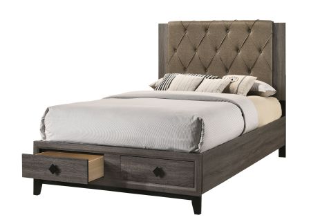 ACME Avantika EK Bed W/Storage Fabric & Rustic Gray Oak Finish