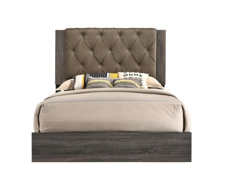 ACME Avantika EK Bed Fabric & Rustic Gray Oak Finish