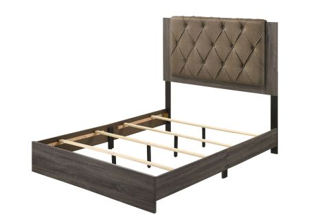 ACME Avantika EK Bed Fabric & Rustic Gray Oak Finish