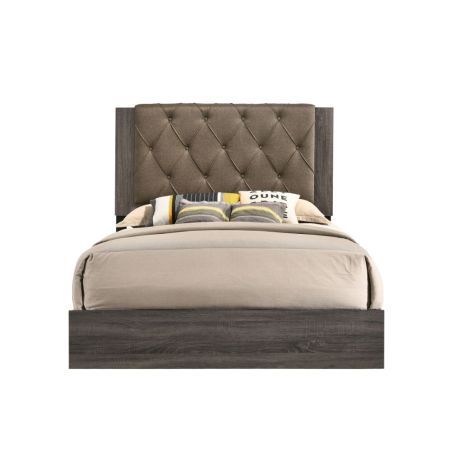 ACME Avantika Queen Bed Fabric & Rustic Gray Oak Finish