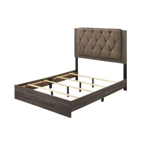 ACME Avantika Queen Bed Fabric & Rustic Gray Oak Finish