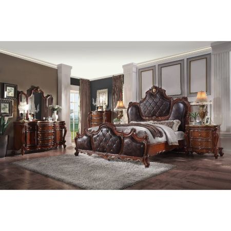 ACME Picardy Queen Bed Synthetic Leather & Honey Oak Finish