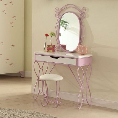 ACME Priya II Vanity Set White & Light Synthetic Leather Rple Finish