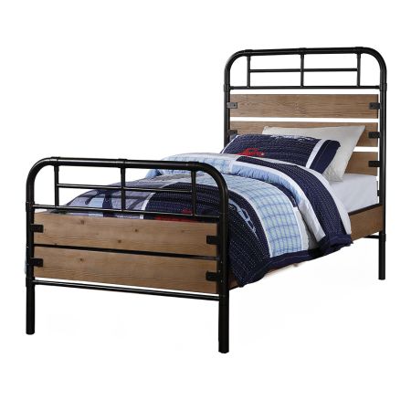 ACME Adams Twin Bed Antique Oak & Black Finish