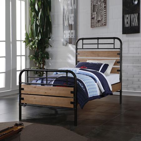 ACME Adams Twin Bed Antique Oak & Black Finish