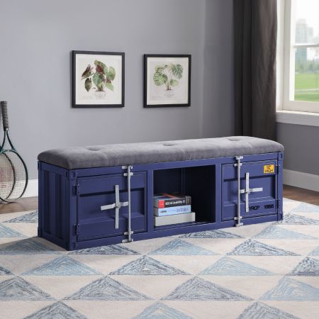 ACME Cargo Bench W/Storage Gray Fabric & Blue Finish