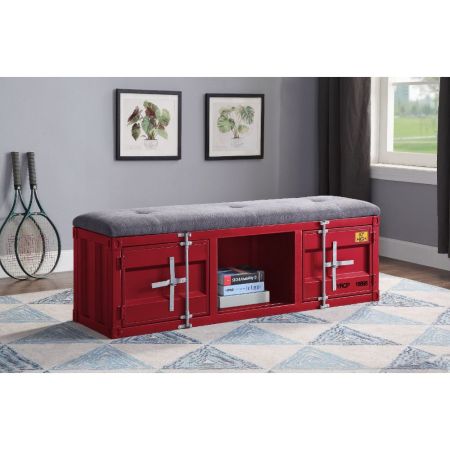 ACME Cargo Bench W/Storage Gray Fabric & Red Finish