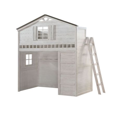 ACME Tree House Twin Loft Bed Weathered White & Washed Gray Finish