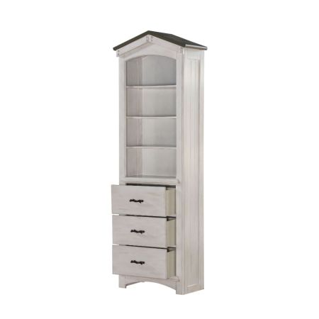 ACME Tree House Bookcase Cabinet Weathered White & Washed Gray Finish