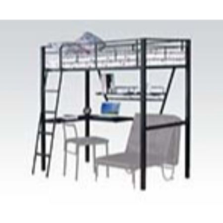 ACME Senon Twin Loft Bed W/Desk Silver & Black Finish