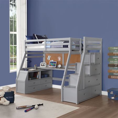 ACME Jason II Twin Loft Bed W/Storage Gray Finish