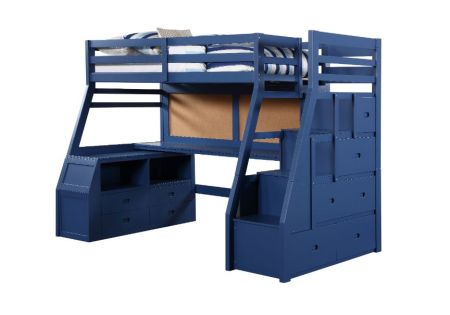 ACME Jason II Twin Loft Bed W/Storage Navy Blue Finish