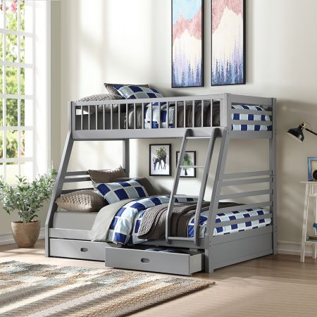 ACME Jason Twin/Full Bunk Bed W/Storage Gray Finish