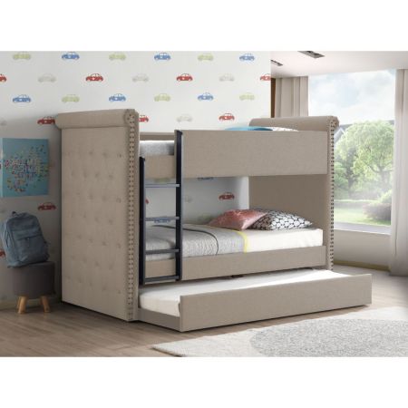 ACME Romana II Twin/Twin Bunk Bed W/Trundle Beige Fabric Finish