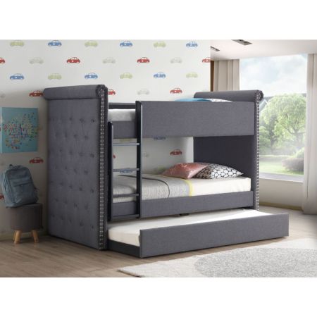 ACME Romana II Twin/Twin Bunk Bed W/Trundle Gray Fabric Finish