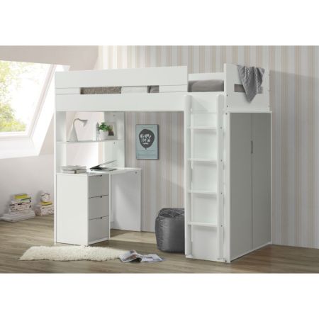 ACME Nerice Twin Loft Bed W/Desk & Wardrobe White & Gray Finish