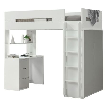 ACME Nerice Twin Loft Bed W/Desk & Wardrobe White & Gray Finish