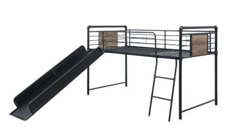 ACME Cordelia Twin Loft Bed W/Slide Antique Oak Sandy Black & Dark Bronze Hand-Brushed Finish