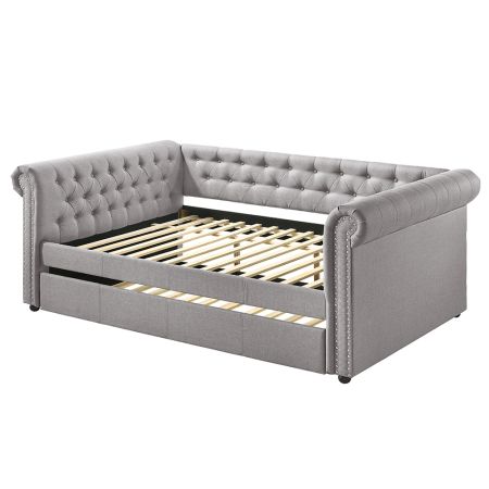 ACME Justice Daybed W/Trundle (Full) Smoke Gray Fabric