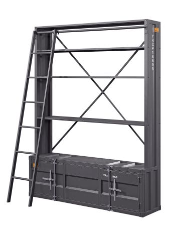 ACME Cargo Bookcase W/Ladder Gunmetal Finish