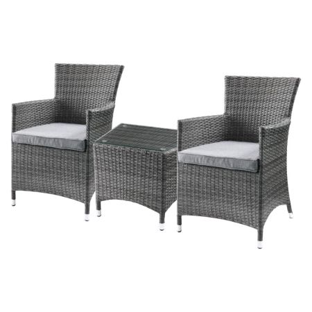 ACME Tashelle 3PC Pack Patio Bistro Set Gray Fabric & Gray Wicker