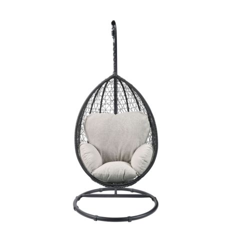 ACME Simona Hanging Chair Beige Fabric & Black Wicker