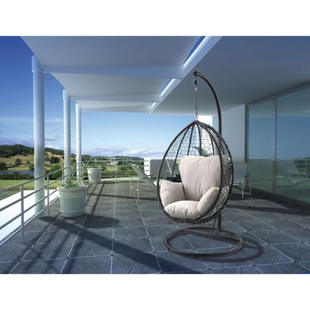 ACME Simona Hanging Chair Beige Fabric & Black Wicker