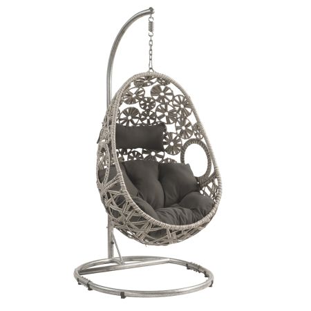 ACME Sigar Hanging Chair Light Gray Fabric & Wicker