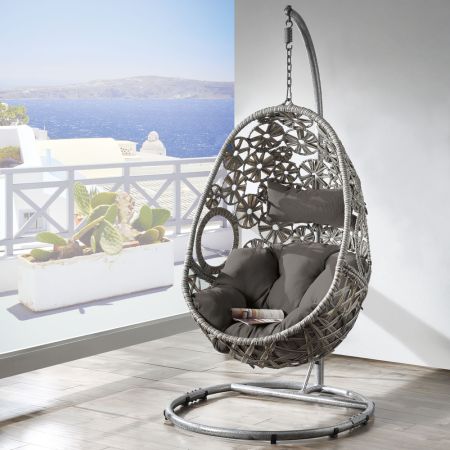 ACME Sigar Hanging Chair Light Gray Fabric & Wicker