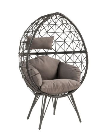 ACME Aeven Patio Lounge Chair Light Gray Fabric & Black Wicker