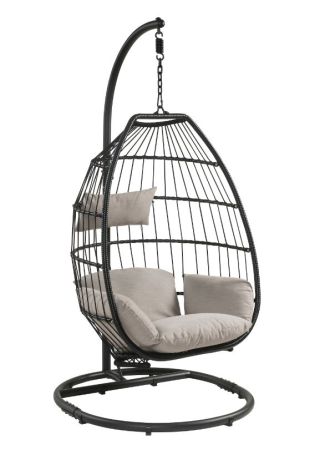 ACME Oldi Hanging Chair Beige Fabric & Black Wicker