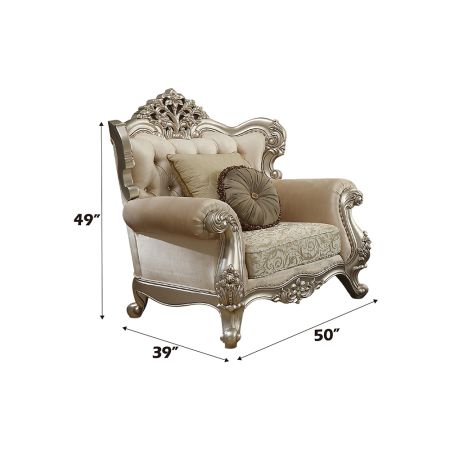 ACME Bently Chair W/2 Pillows(Same Lv01581) Fabric & Champagne Finish