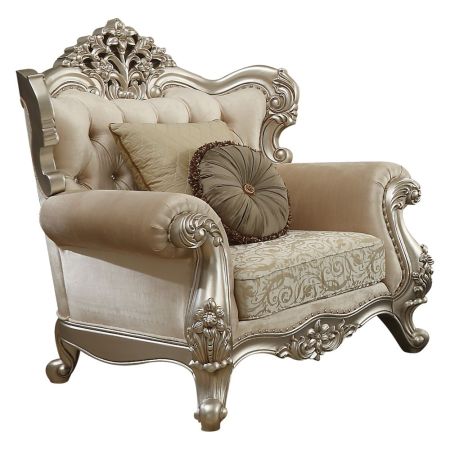 ACME Bently Chair W/2 Pillows(Same Lv01581) Fabric & Champagne Finish