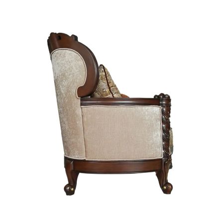 ACME Devayne Loveseat W/4 Pillows(Same Lv01583) Pattern Fabric & Dark Walnut Finish