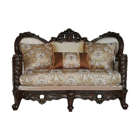 ACME Devayne Loveseat W/4 Pillows(Same Lv01583) Pattern Fabric & Dark Walnut Finish