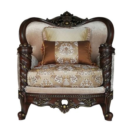 ACME Devayne Chair W/2 Pillows(Same Lv01584) Pattern Fabric & Dark Walnut Finish