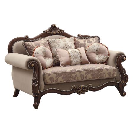 ACME Mehadi Loveseat W/6 Pillows Velvet & Walnut Finish