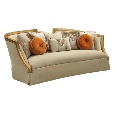 ACME Daesha Sofa W/8 Pillows Tan Flannel & Antique Gold Finish