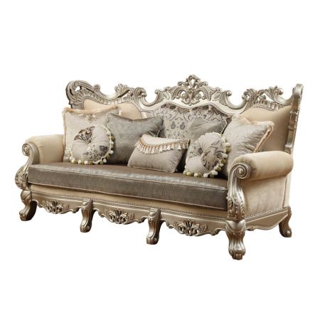 ACME Ranita Sofa W/7 Pillows Fabric & Champagne Finish