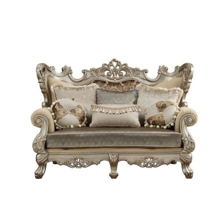 ACME Ranita Loveseat W/6 Pillows Fabric & Champagne Finish