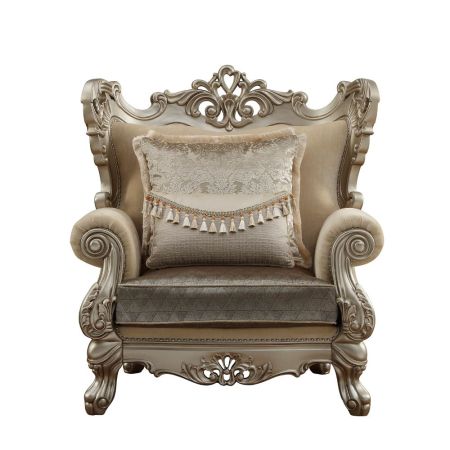 ACME Ranita Chair W/2 Pillows Fabric & Champagne Finish