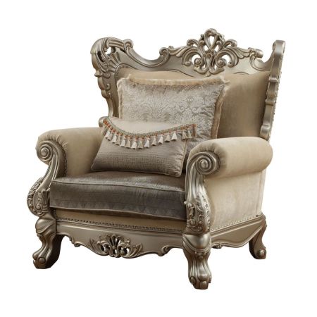 ACME Ranita Chair W/2 Pillows Fabric & Champagne Finish