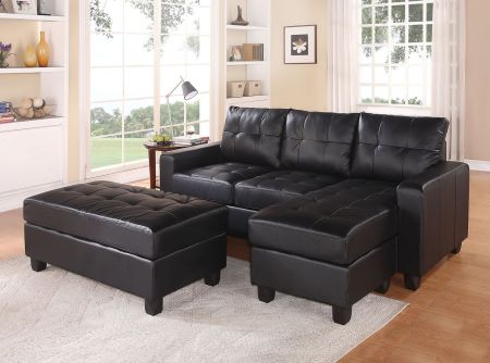 ACME Lyssa Sectional Sofa & Ottoman Black Bonded Leather Match