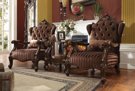 ACME Versailles Chair W/Pillow Brown Velvet & Cherry Oak Finish