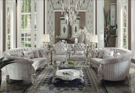 ACME Versailles Sofa W/5 Pillows Ivory Fabric & Bone White Finish