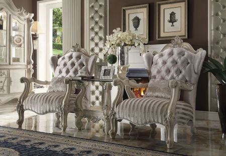 ACME Versailles Chair W/Pillow Ivory Fabric & Bone White Finish