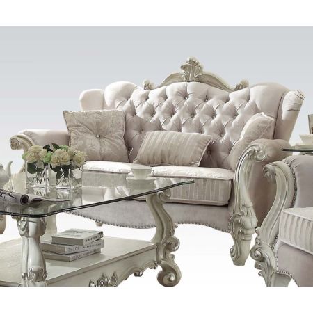 ACME Versailles Loveseat W/3 Pillows Ivory Fabric & Bone White Finish