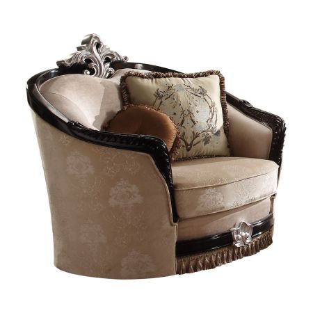 ACME Ernestine Chair W/2 Pillows Tan Fabric & Black Finish