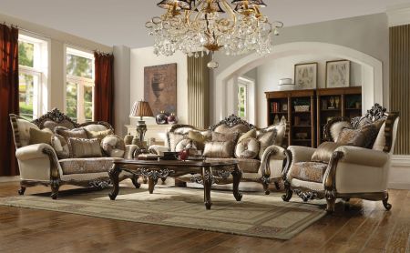 ACME Latisha Sofa W/8 Pillows(Same Lv01576) Tan Pattern Fabric & Antique Oak Finish